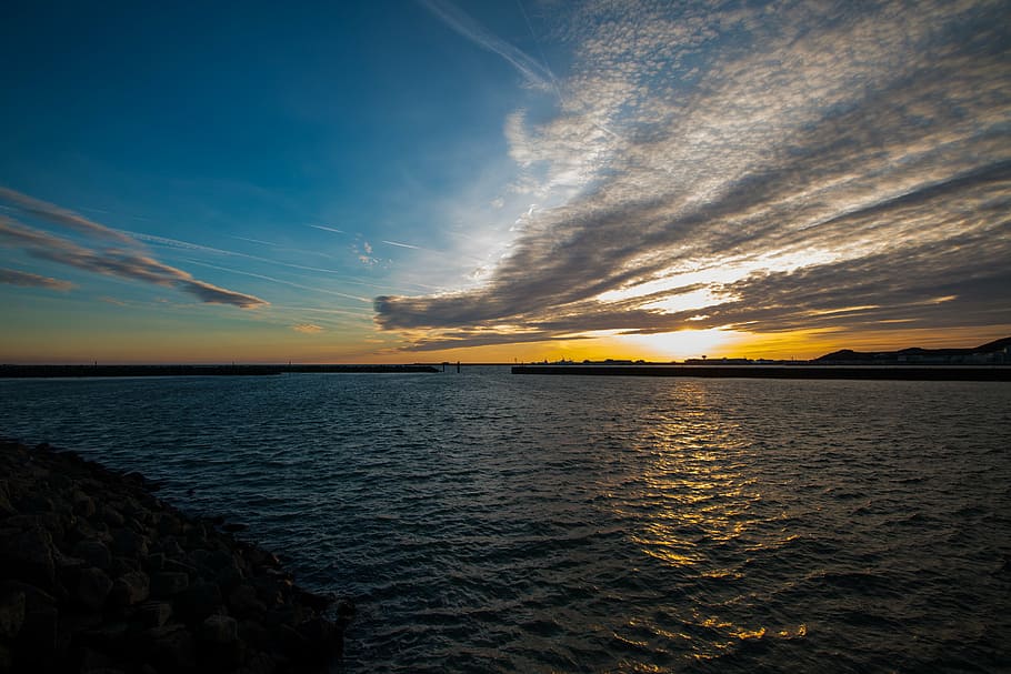 sunset, coast, sea, beach, dune, helgoland, north sea, sea island HD wallpaper
