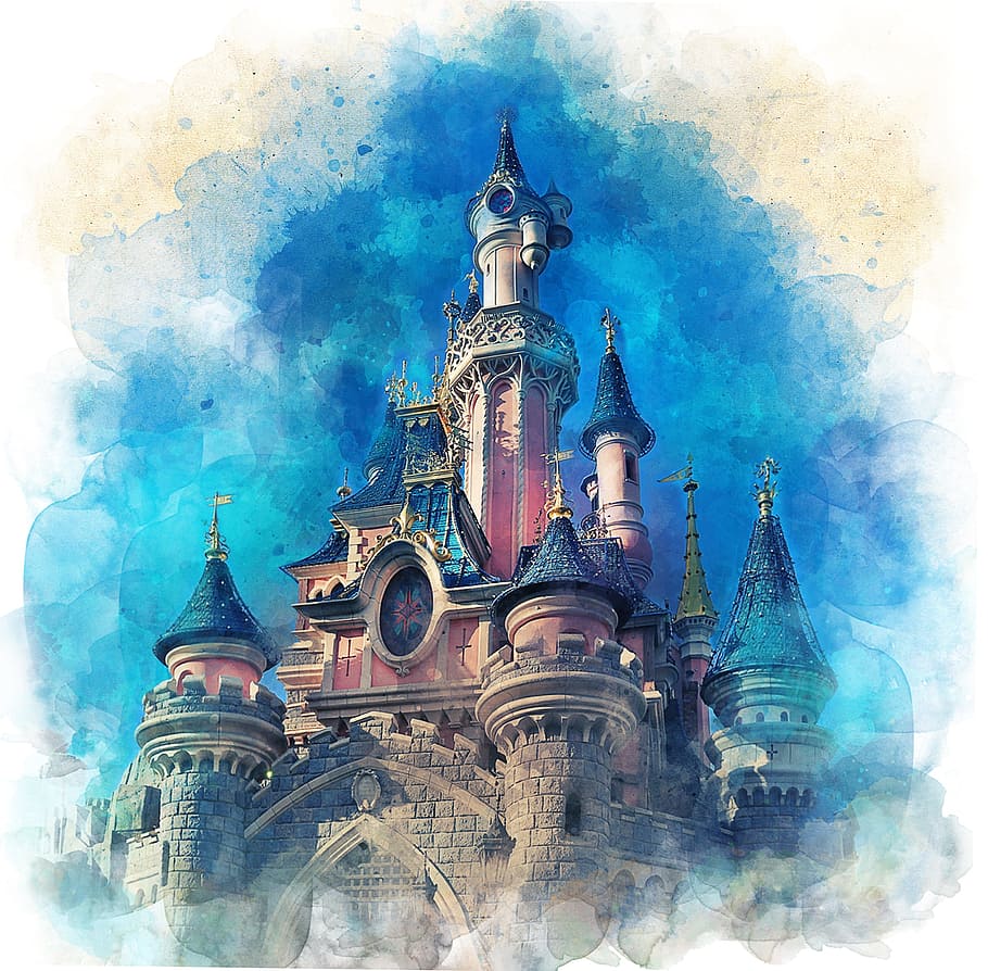 painting of castle, disneyland, paris, tourism, holiday, childhood