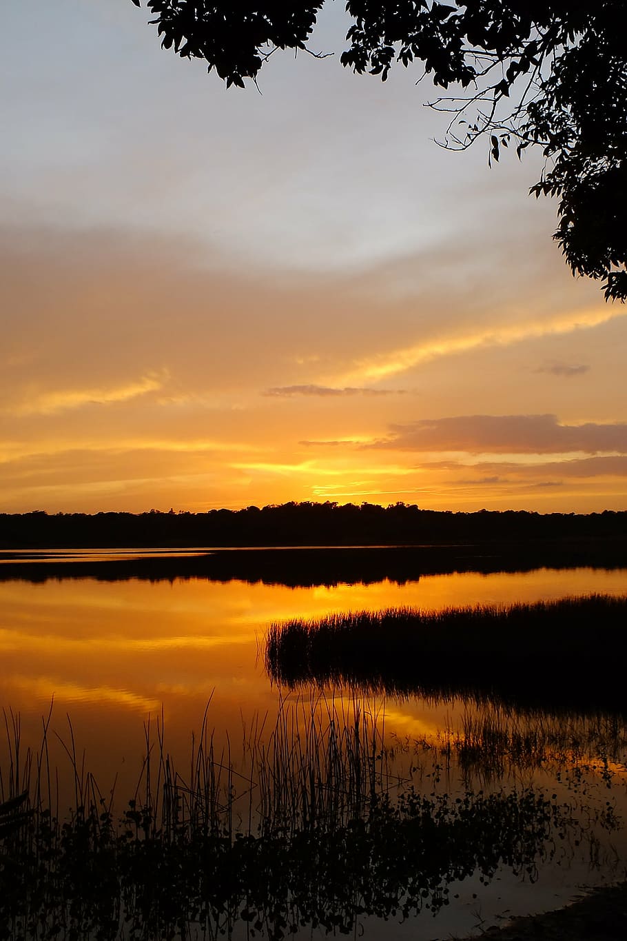 lake, fire, sunset, twilight, landscape, nature, clouds, mexico HD wallpaper