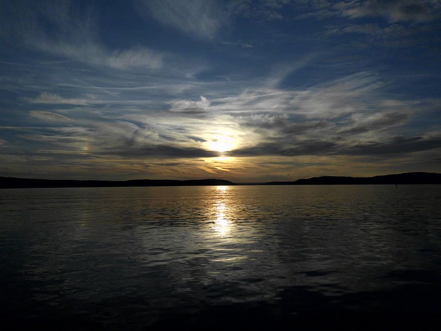 sunset, water, lake, clouds, sky, reflection, cloud - sky, tranquility HD wallpaper