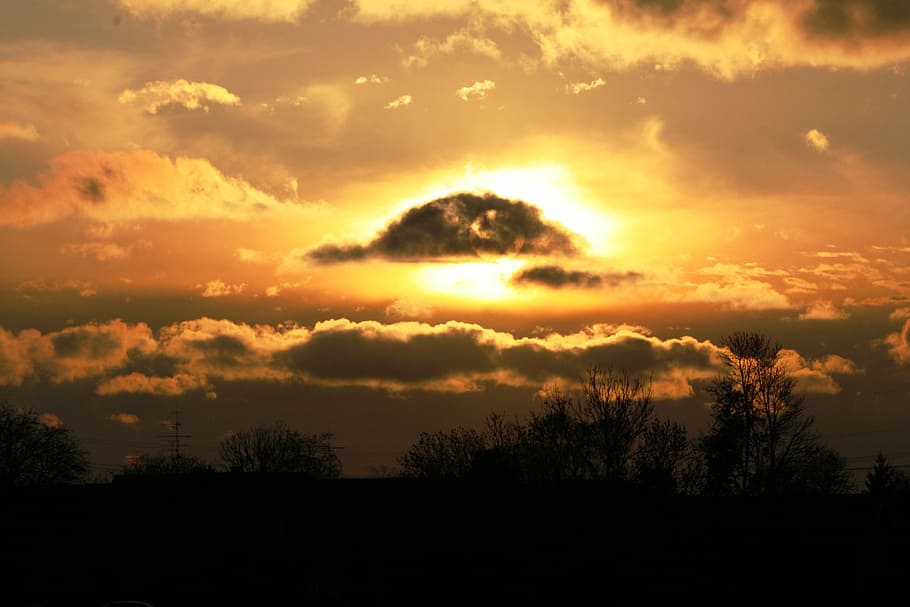 silhouette of clouds, nature, lichtspiel, light, sun, sky, sunset HD wallpaper
