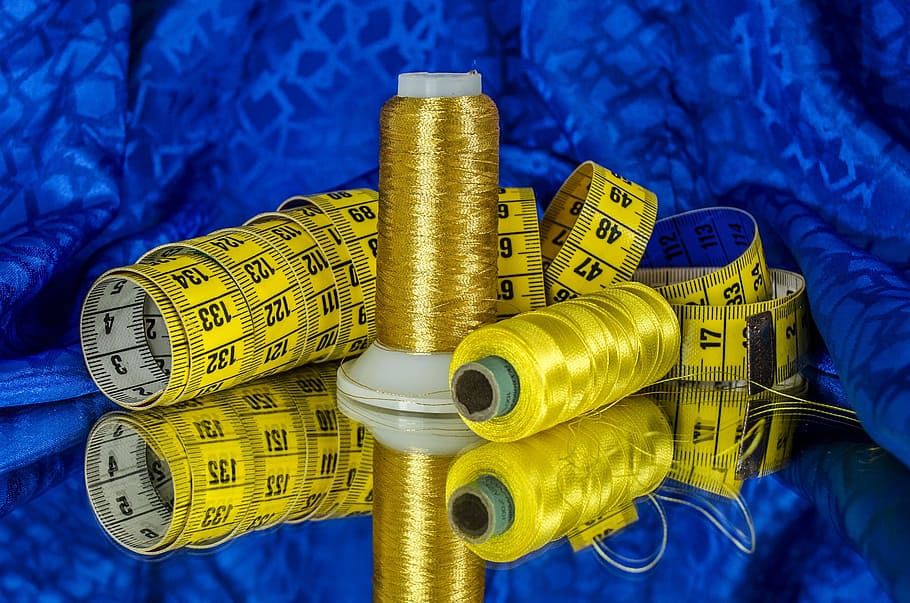 yellow thread on black textile, Sewing, Cotton, Material, Tape HD wallpaper