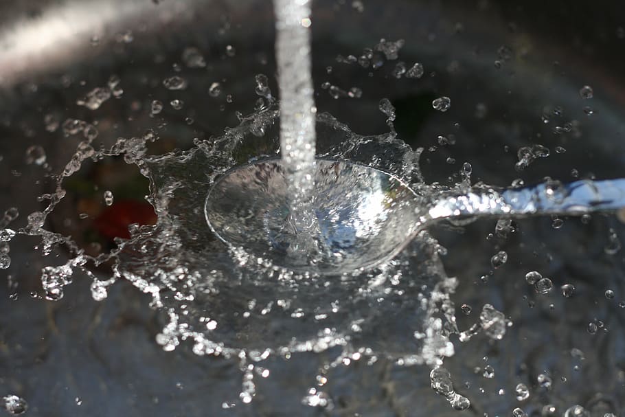 spoon, water, sink, drop, splashing, freshness, liquid, nature HD wallpaper