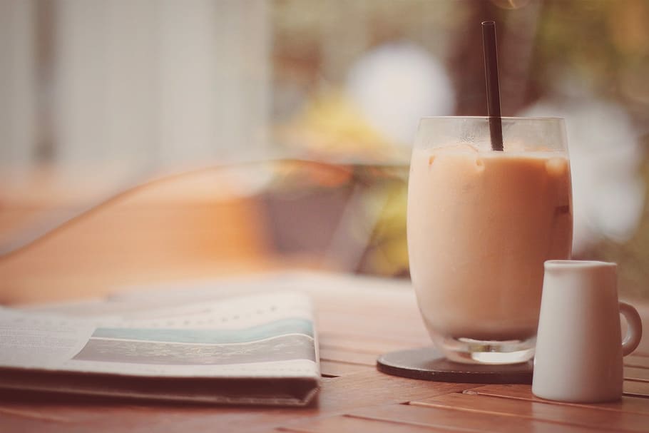 white shake beverage on top of wooden table, drink, milk, food HD wallpaper