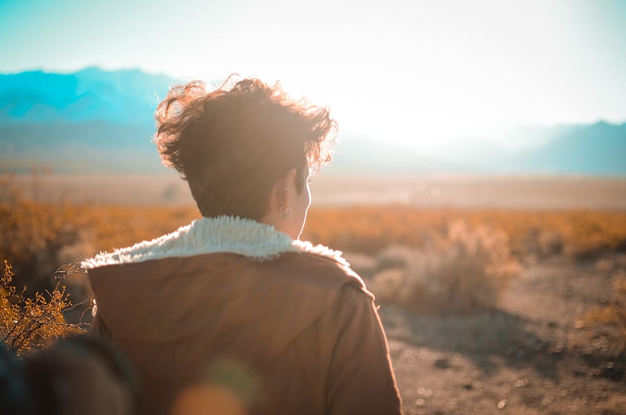 sunset, women, mountain, sunlight, one person, adult, rear view HD wallpaper