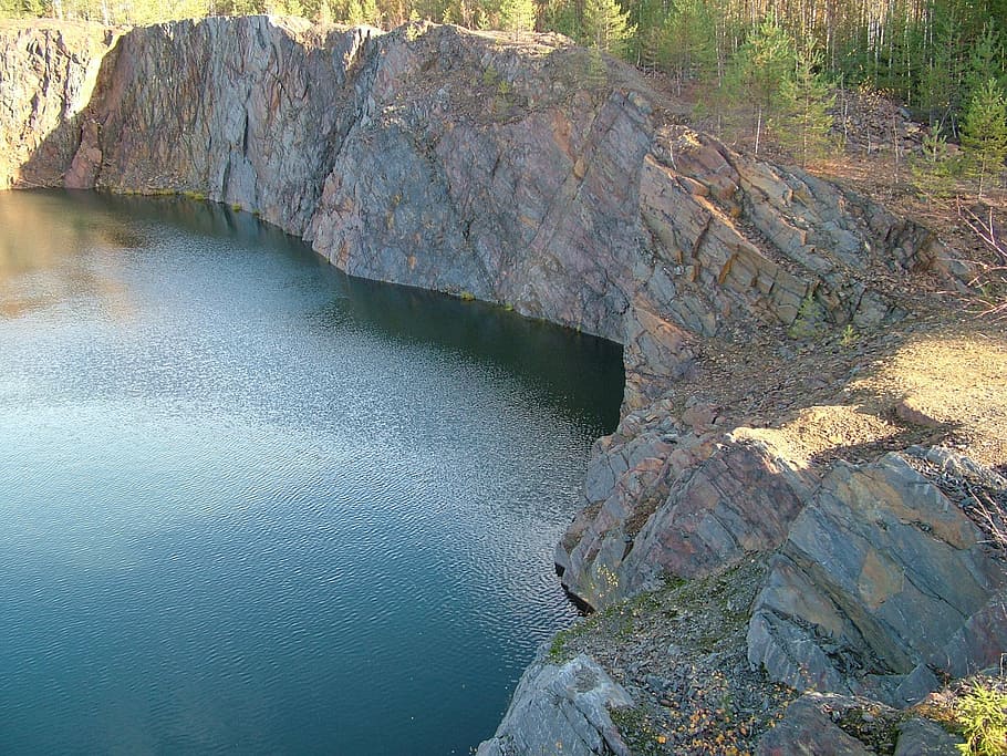 mining, water, quarry, nature, landscape, scenics, rock, rock - object HD wallpaper