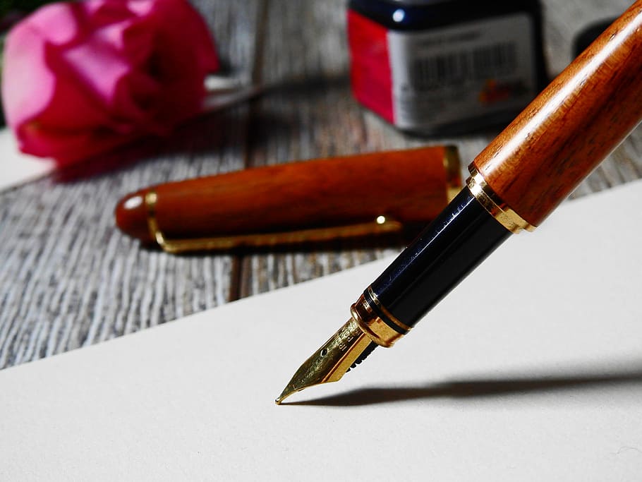photo of black fountain pen, letters, paper, leave, filler, writing utensil