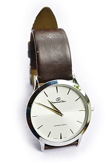 round silver-colored analog watch at 9:50, wrist watch, clock HD wallpaper
