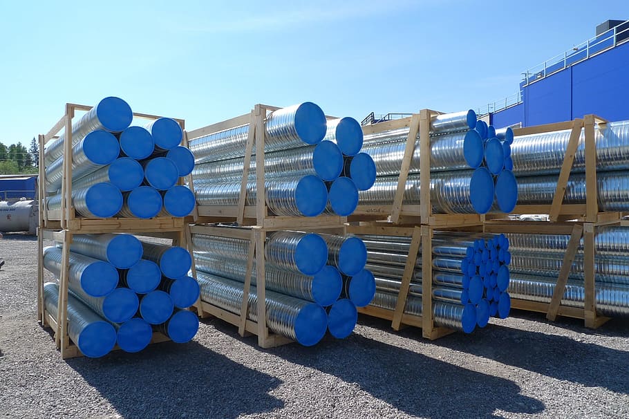 site, industry, tubes, blue, construction, work, industrial HD wallpaper