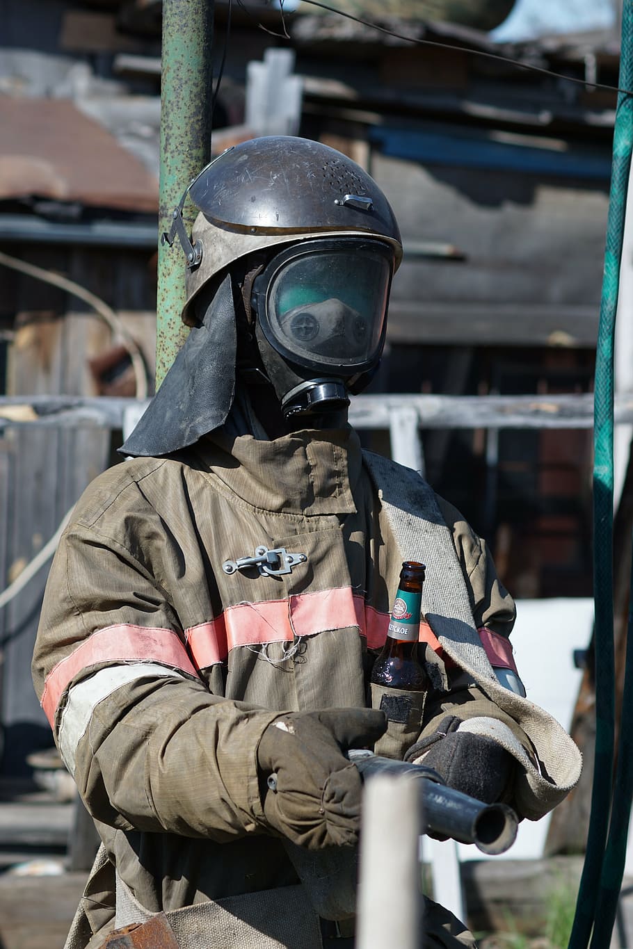 firefighter, beer, hose, work Helmet, armed Forces, military HD wallpaper