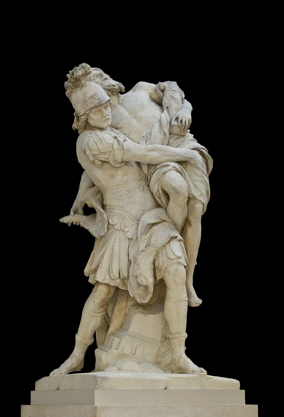 statue, louvre, paris, aeneas, supports father anchises, escaping, HD wallpaper