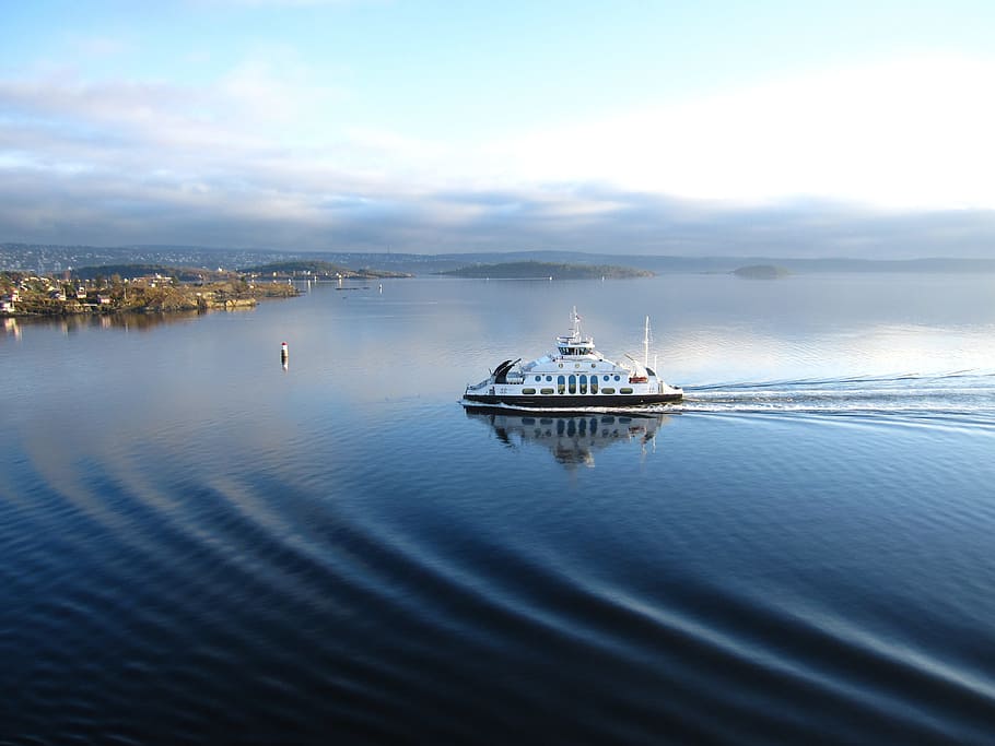 white ship on ocean at daytime, ferry, norway, wave, blue, shipping HD wallpaper