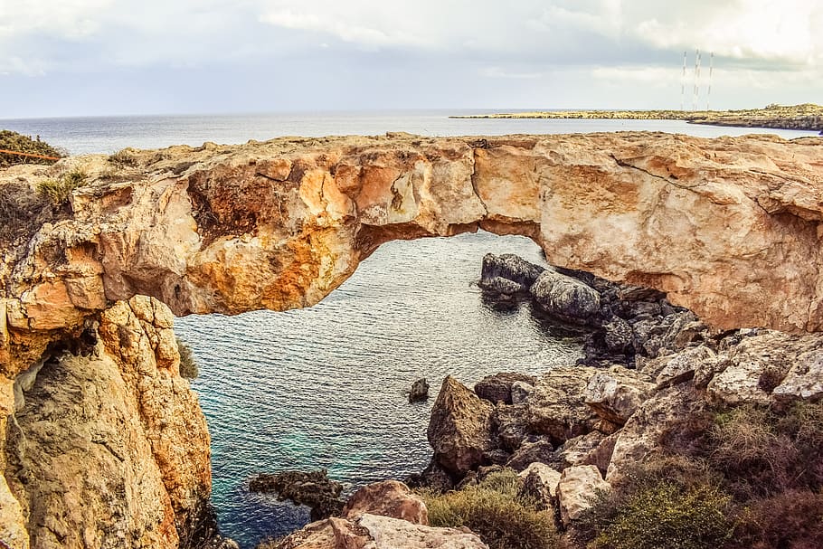 cyprus, cavo greko, korakas bridge, landscape, rock, erosion, HD wallpaper