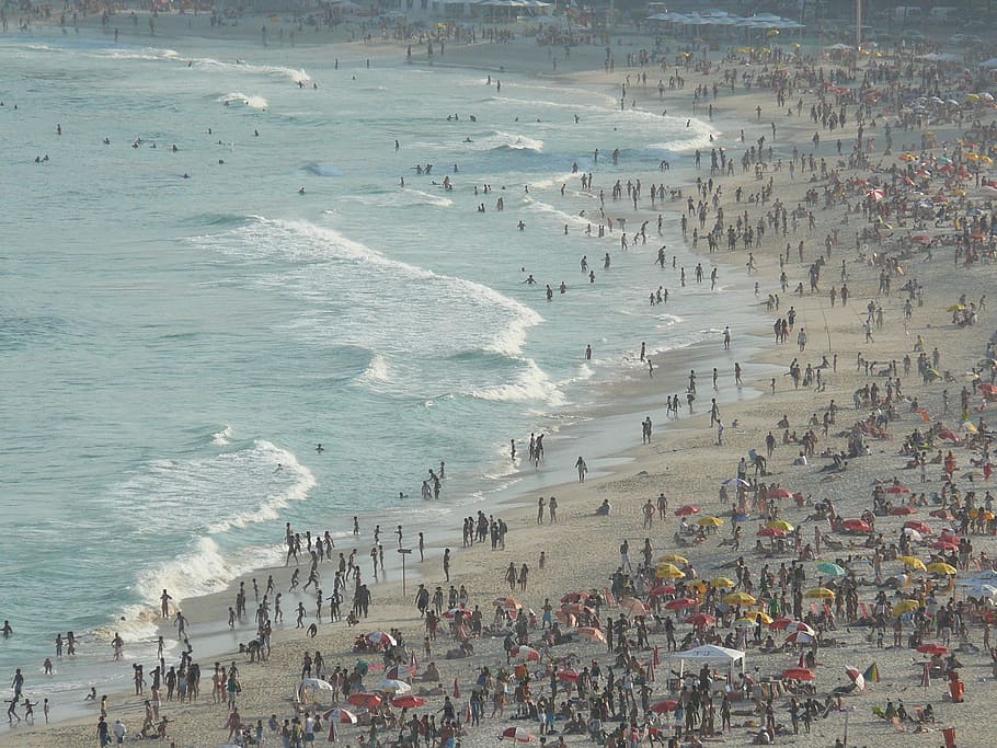 people gathered on seashore at daytime, brazil, rio de janeiro, HD wallpaper