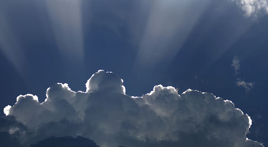 clouds, sky, blue, cloudy, sun, sunshine, summer, mood, rays HD wallpaper