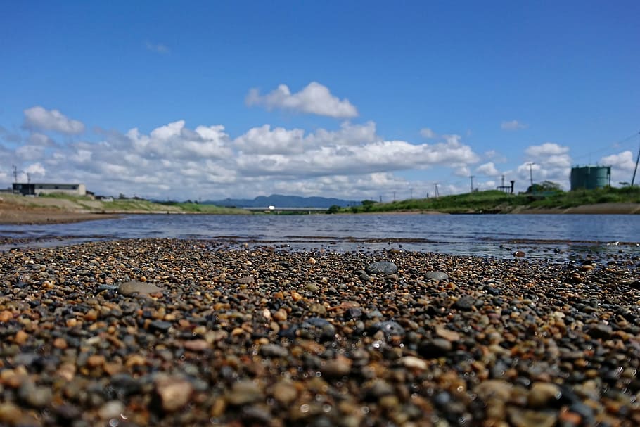 Natural, Landscape, Cloud, River, sky, kawahara, stone, pebbles HD wallpaper