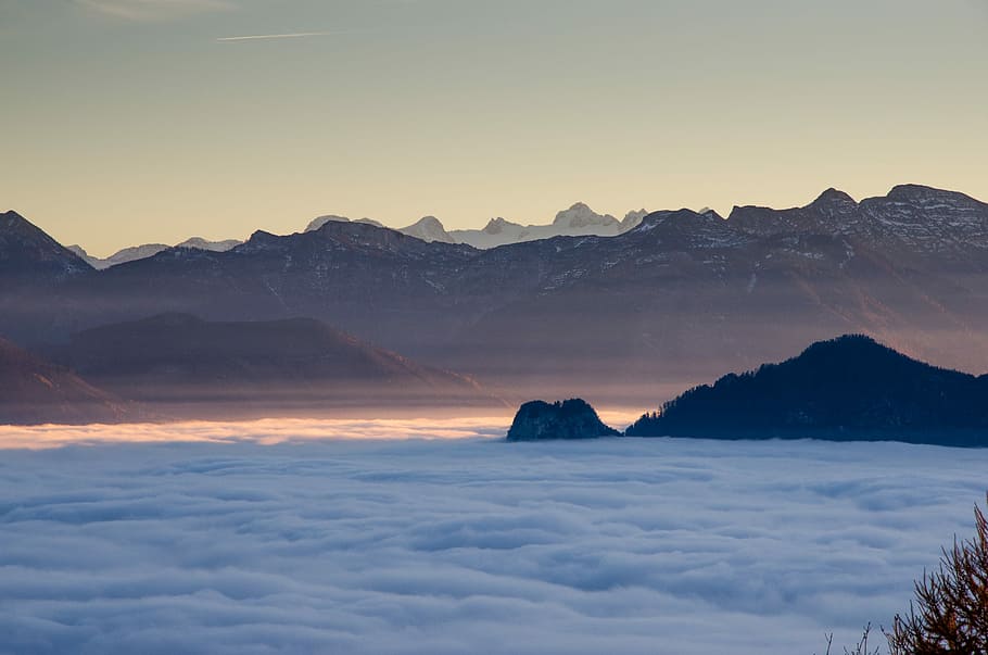 photo of mountains filled with snow, aerial photography of mountains HD wallpaper