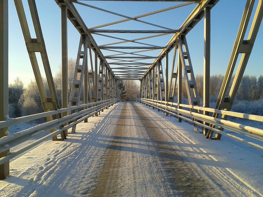winter, bridge, road, connection, bridge - man made structure HD wallpaper