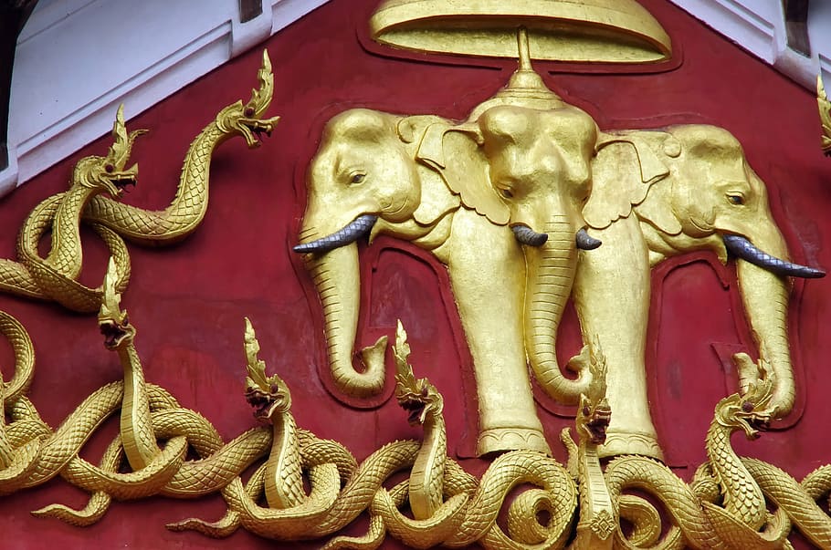 Laos, Vientiane, Pediment, national palace, elephants, land of a million elephants