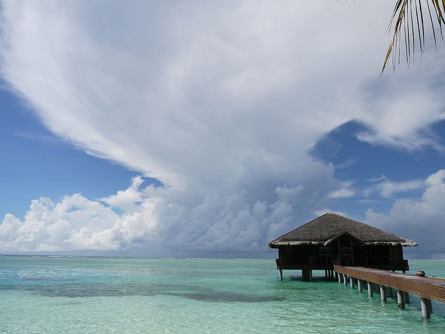 clouds, sea, sky, ocean, outdoor, view, weather, nature, blue HD wallpaper