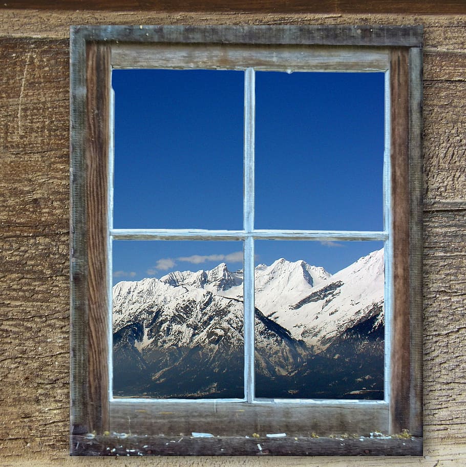 window, old, hut, kahl, mountains, winter, landscape, snowy HD wallpaper