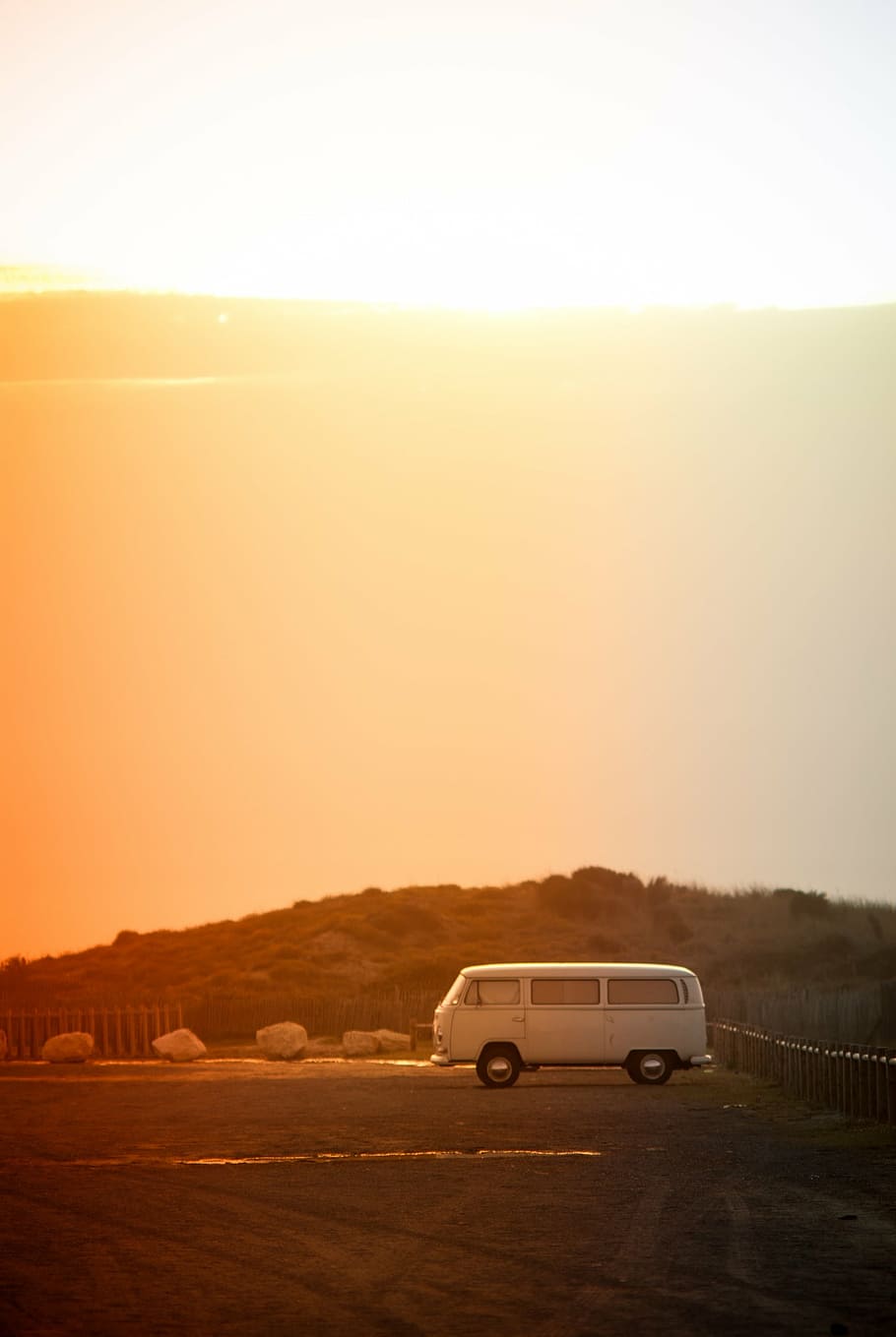 white van under golden hour during daytime, volkswagen, minibus