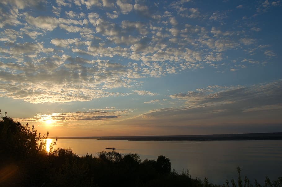 River, Volga, Sunset, Clouds, sky, nature, landscape, tranquility HD wallpaper