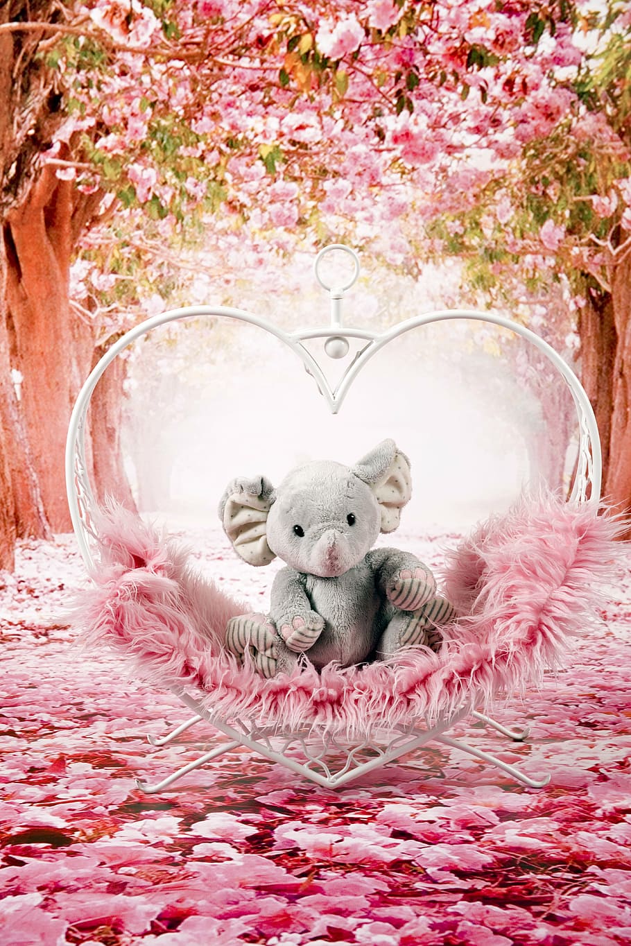 gray elephant plush toy, heart, vertical, studio, pink, the background HD wallpaper