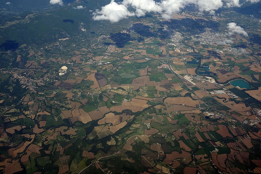 bird's eye view, field, landscape, nature, outdoors, river, HD wallpaper