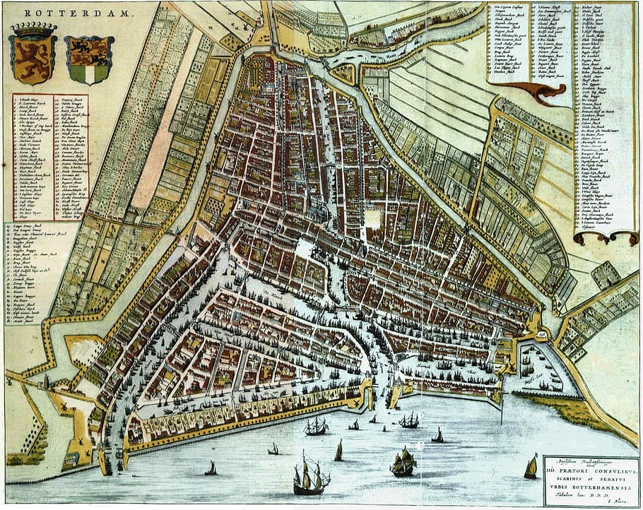 Map of Rotterdam in 1652 by Willem and Joan Blaeu, Netherlands HD wallpaper