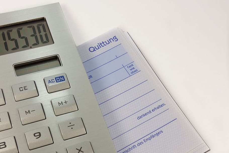gray calculator showing 155.30, pay, receipt, invoices, debt HD wallpaper