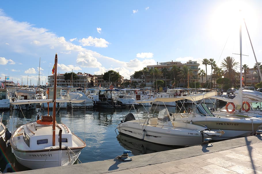 mallorca, colonia sant jordi, port, marina, boat, vacations, HD wallpaper