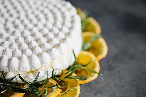 Meringue Cake with whipped cream and oranges, fruit, dessert HD wallpaper