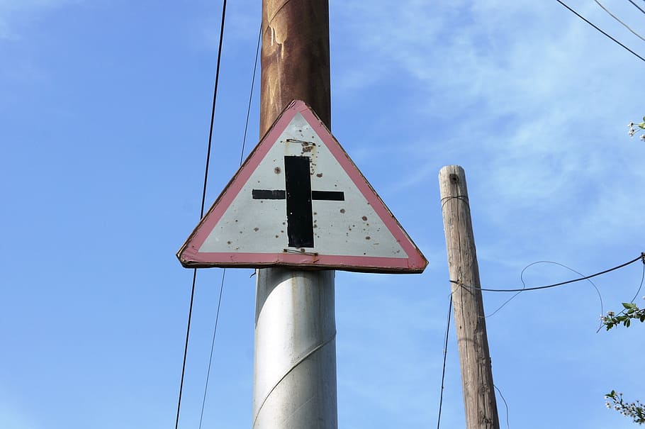 road sign, transport infrastructure, security, sky, low angle view HD wallpaper