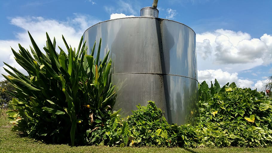 water tank, plant's, metallic, sky, cloud - sky, storage tank, HD wallpaper