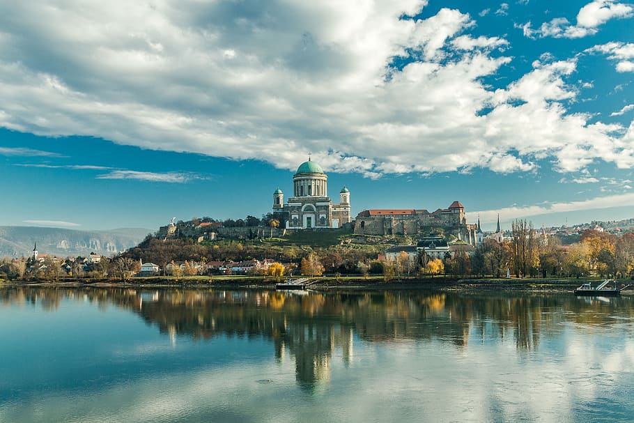 Malcesine castle, esztergom, basilica, church, mountain, reflection, HD wallpaper