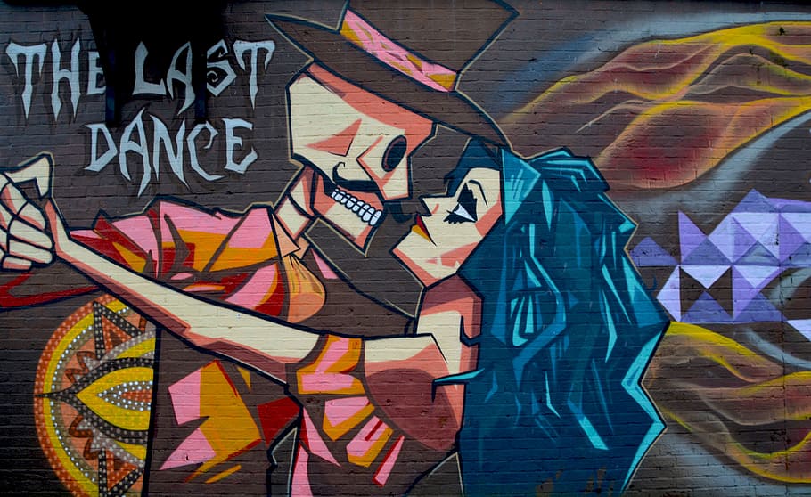 Hd Wallpaper The Last Dance Skeleton And Woman Dancing Painting Street Art Wallpaper Flare