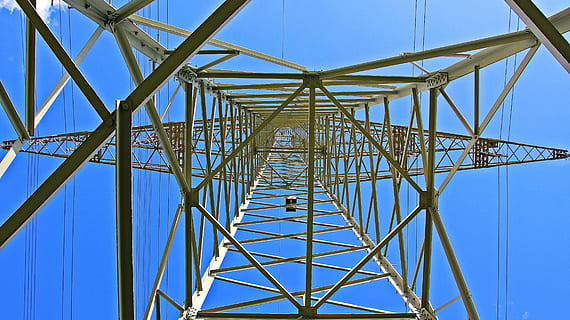low-angle photography of grey tower, pylon, current, electricity HD wallpaper