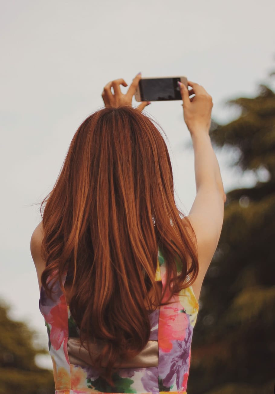 selective photography of woman taking selfie, women, photographing HD wallpaper