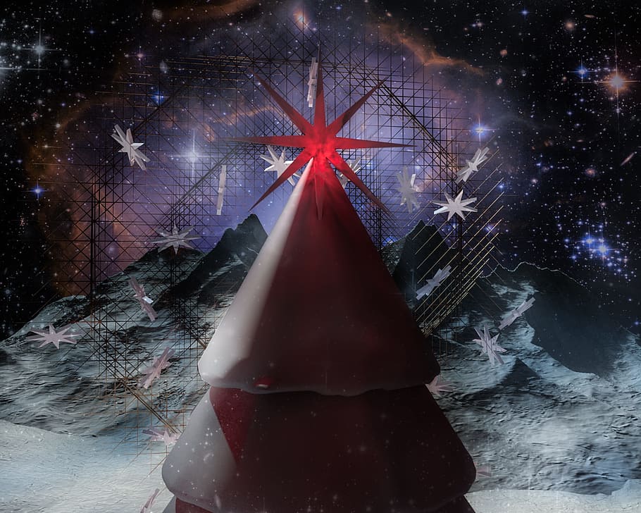 christmas, 3d, rendering, tree, atmospheric, background image HD wallpaper