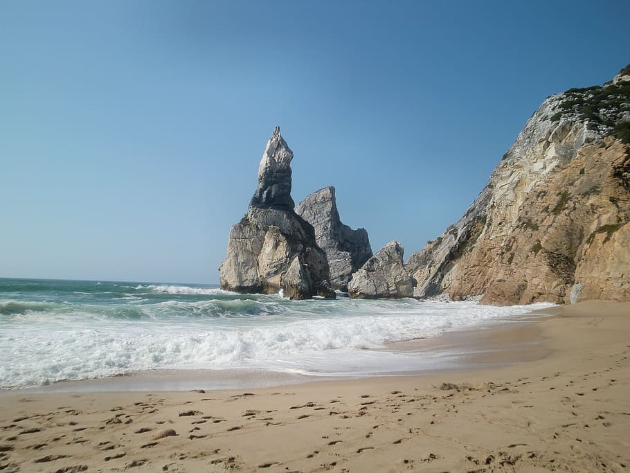 rock, sea, cliff, white cliffs, portugal, wilder beach, water HD wallpaper