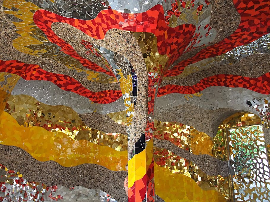 Architecture, Mirror, Mosaic, Grotto, yellow, gold, silver HD wallpaper