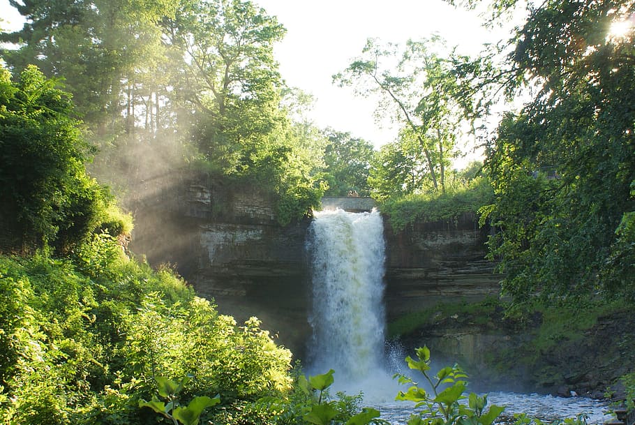 Waterfall, Trees, Cascading, Cascade, foliage, scenic, jungle HD wallpaper