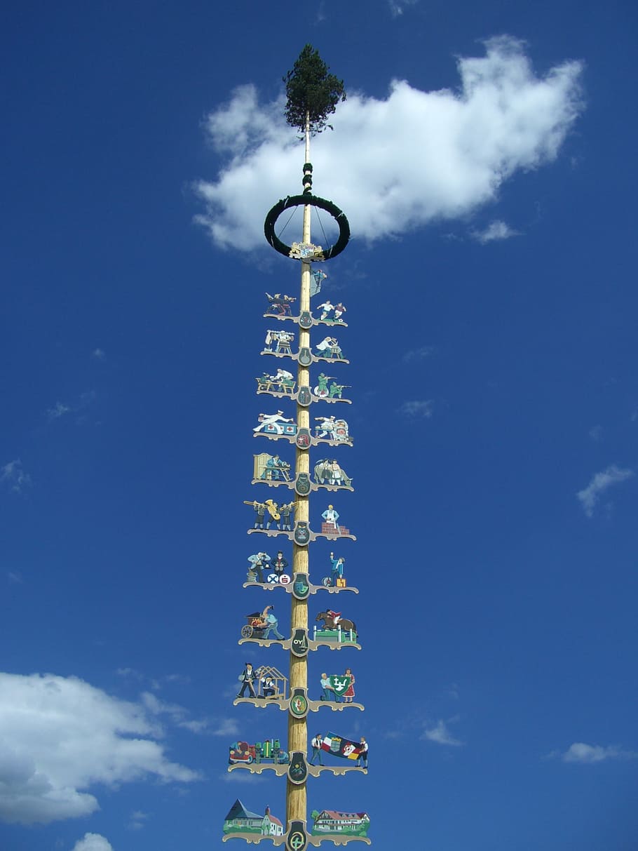 maypole, tradition, sky, blue, cloud, clouds, oy, low angle view HD wallpaper