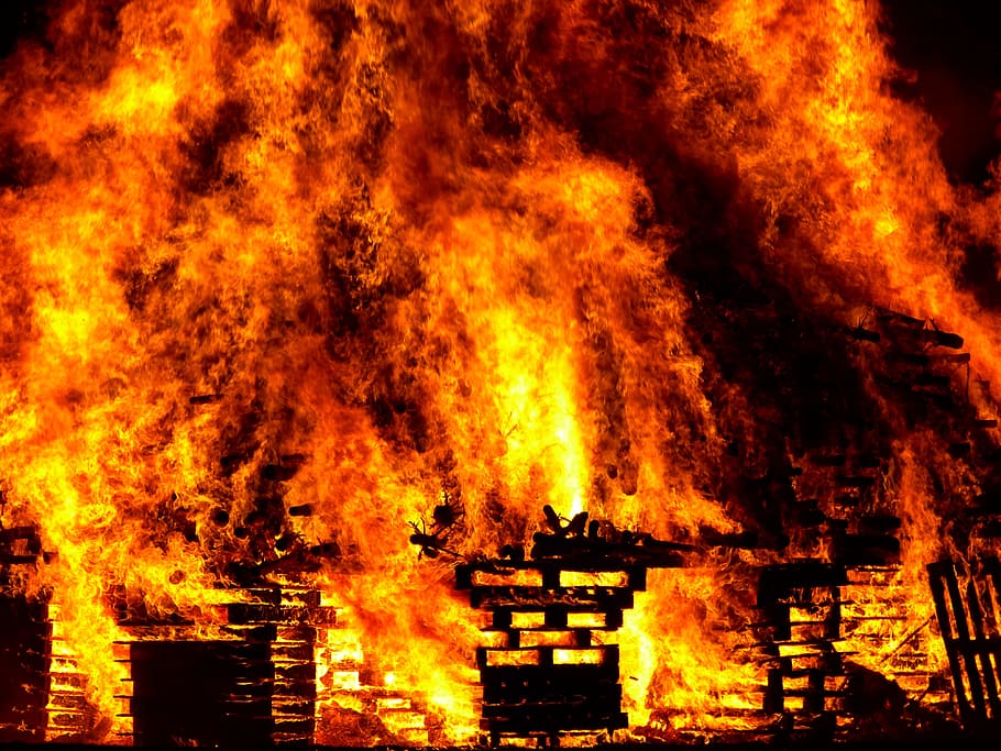 photo of burning house, fire, hell, warm, heat, flame, blaze