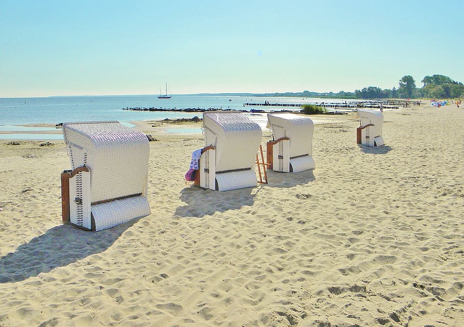 clubs, sand beach, sea, baltic sea, rest, blue sky, the midday sun, HD wallpaper