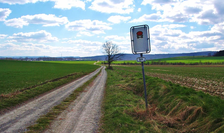 Clouds, Shield, sky, lane, field, road, transportation, day HD wallpaper