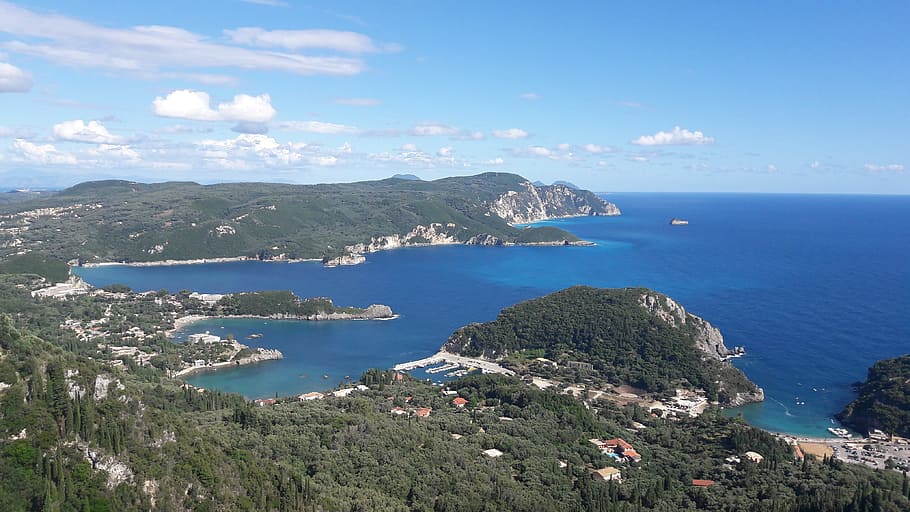 Greece, Corfu, View, Summer, sea, coastline, nature, blue, scenics HD wallpaper