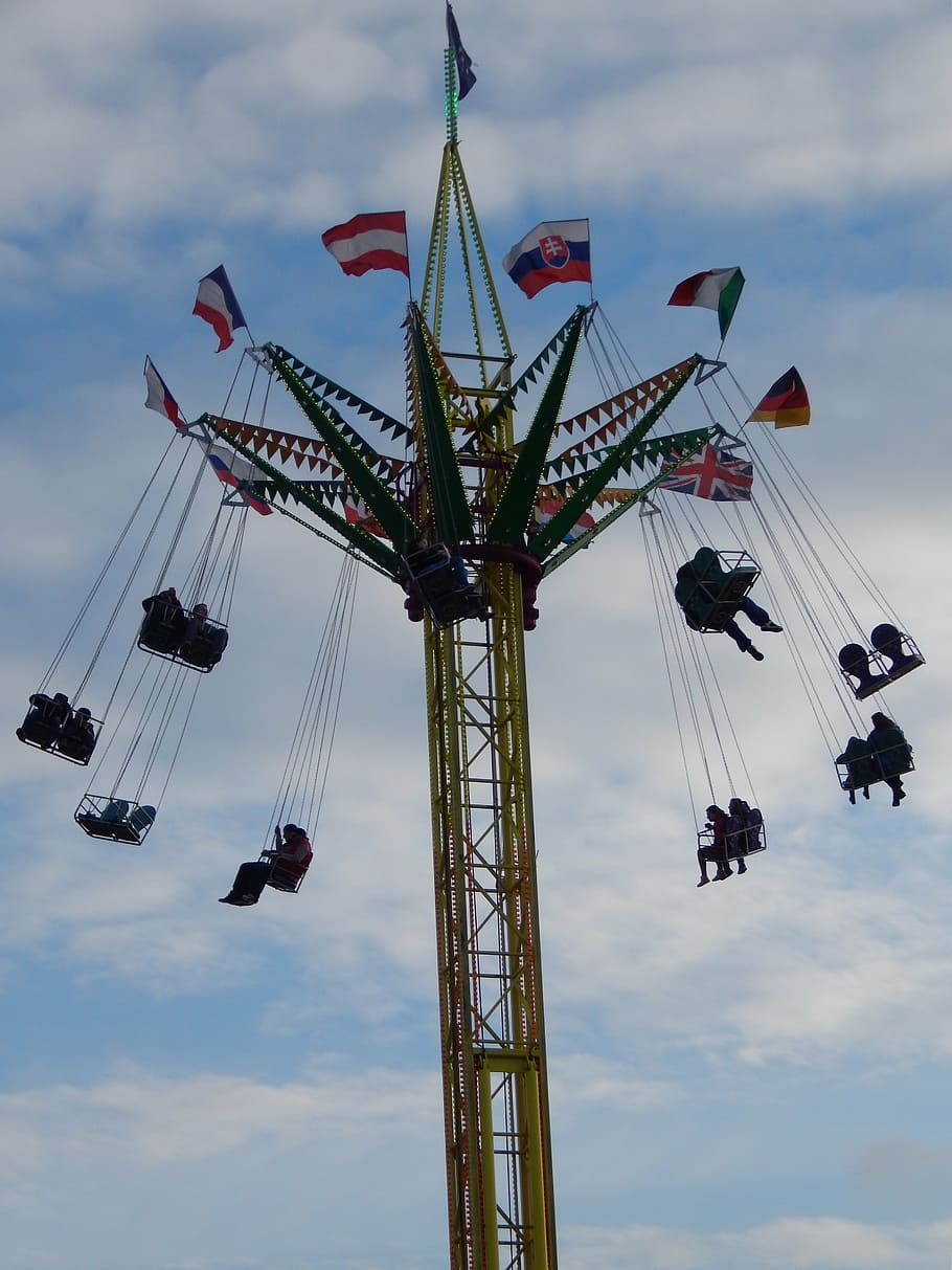 carousel, attraction, pilgrimage, good, water, sky, amusement park HD wallpaper