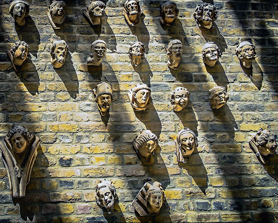 faces, wall, light, shadow, portrait, expression, modern, space HD wallpaper
